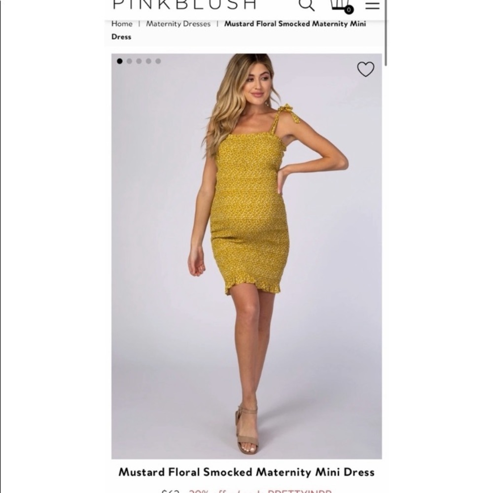 Pink blush maternity. Ruched yellow mini dress.